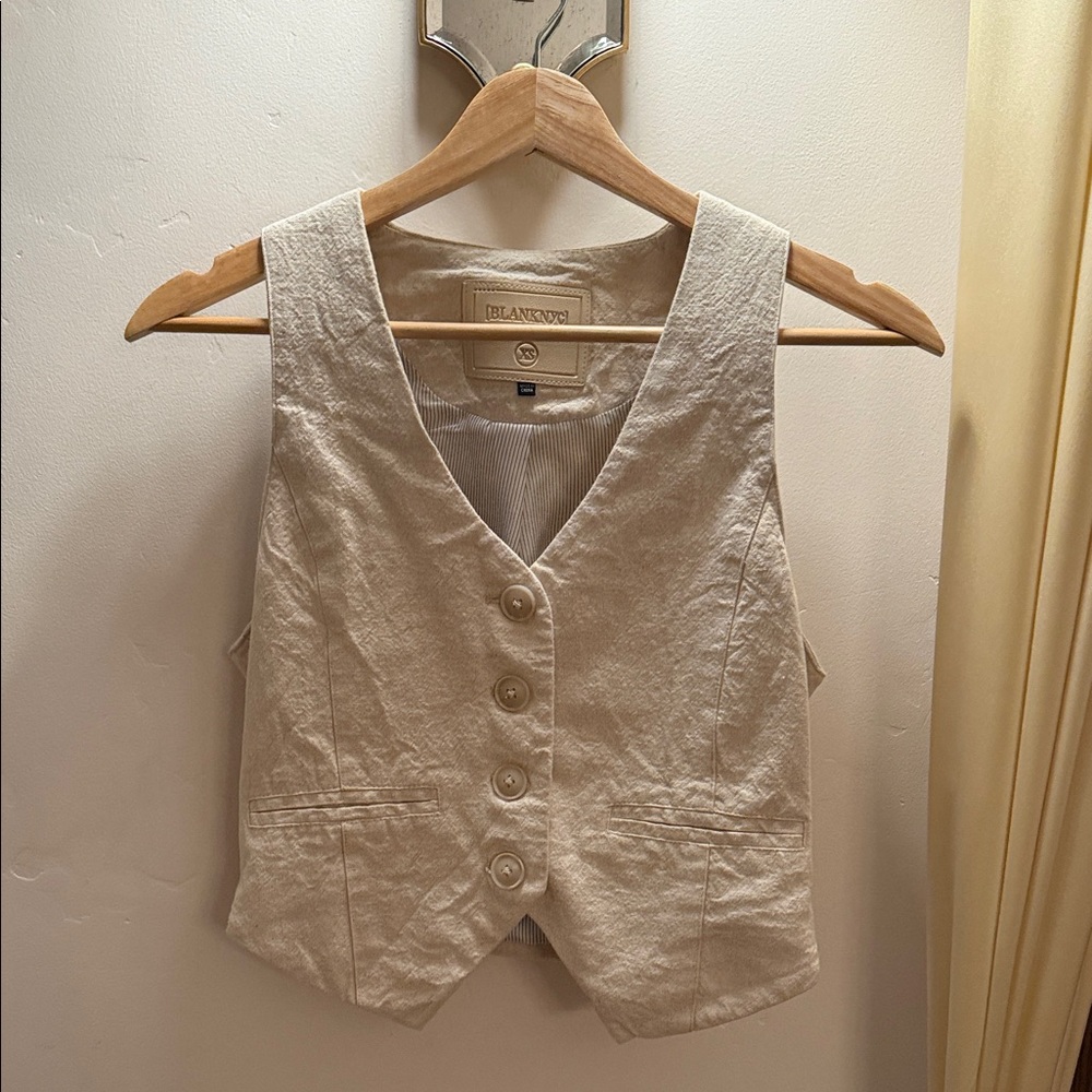 Blank NYC Beige Sleeveless Button-Up Vest